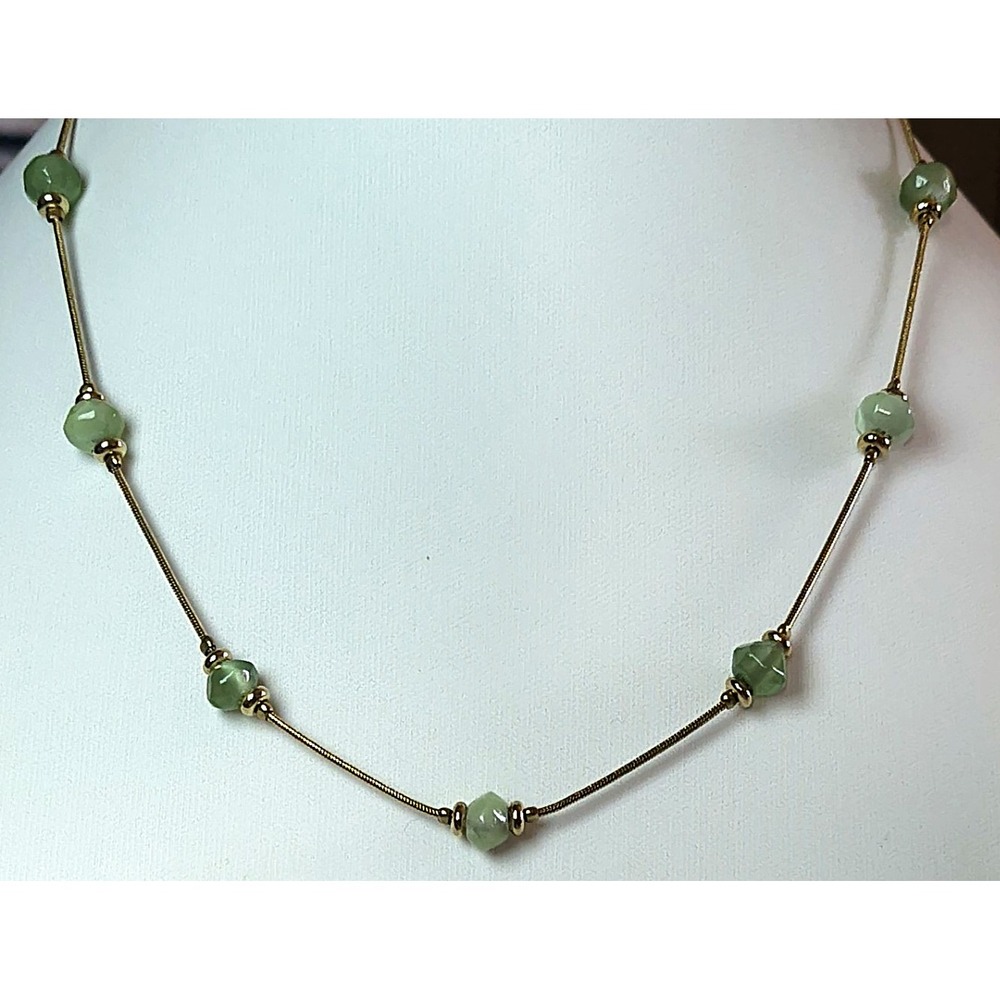 Faceted Green Beads Gold Tone Necklace Extender Lobster Clasp 16" + 2" Ext